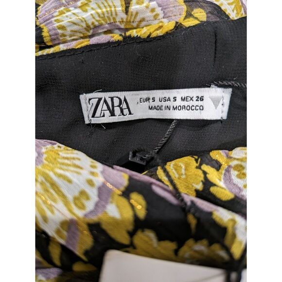 New! Zara One Shoulder Metallic Floral Ruched Mini Dress, S - Picture 8 of 9